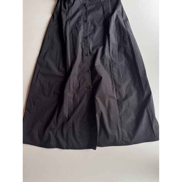 THEORY Black Stretch Cotton Poplin Tie Sleeve A-Line Midi Shirt Dress, Size M - Picture 9 of 16